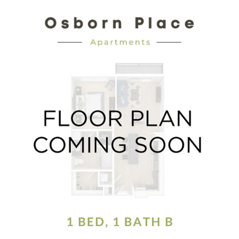 Floor plan for 1 bed, 1 bath, 725 sqft